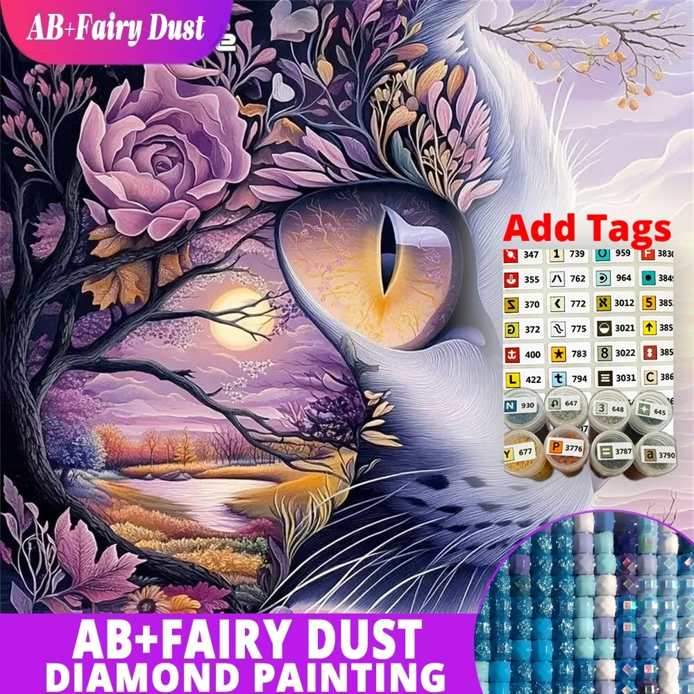 Фото Наборы для алмазной вышивки AB Fairy Dust DMC: Новые комплекты для создания картин с кошкой, животными, мозаикой, деревом, цветами и закатом. Наборы для рукоделия DIY. №1