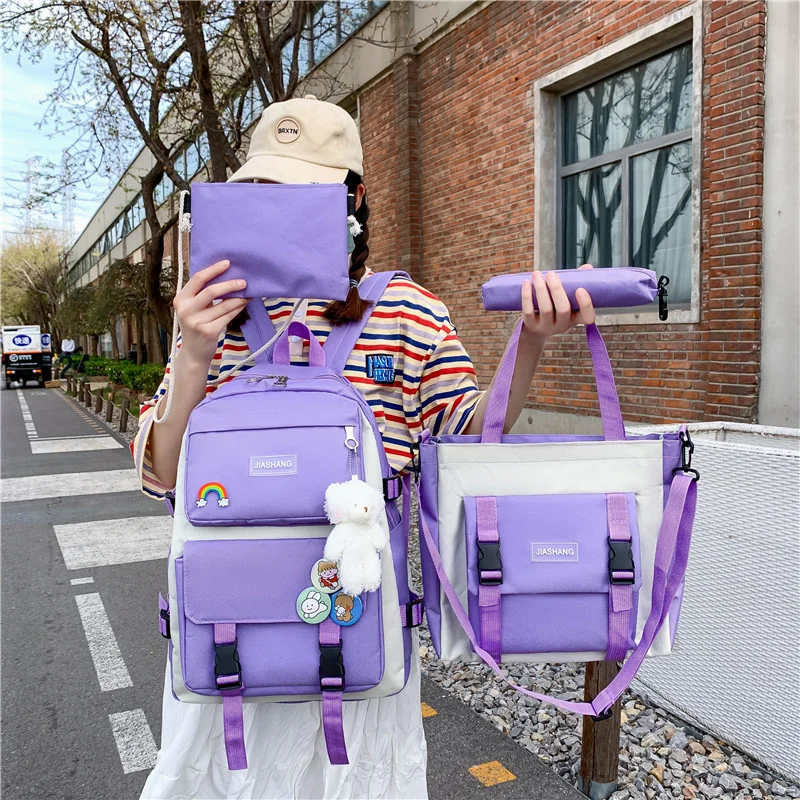 Школьная сумка для женщин Корейская версия для старшей школы Harajuku Ulzzang простая серия Sen в стиле Ins рюкзак из четырех частей для младшей и стар...