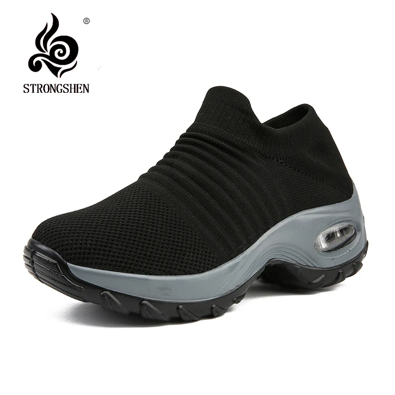STRONGSHEN Women Sneakers Fashion Breathable Mesh Casual Shoes Platform Sneakers Socks-like Platform Slip-On Sneakers Walking
