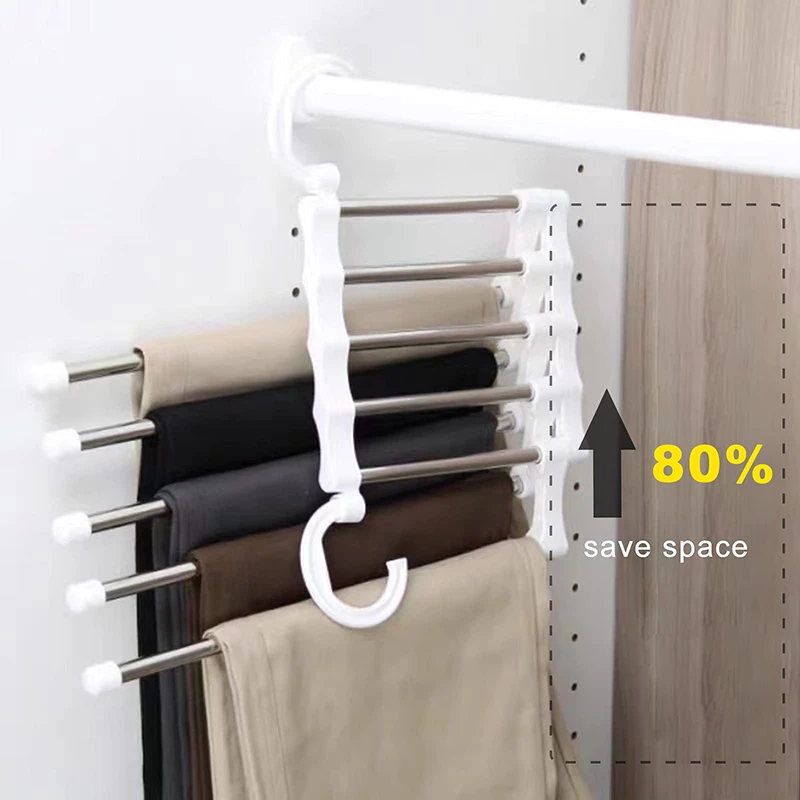 

5 IN 1 Pants Storage Hanger Organizer Hangers Save Wardrobe Space Magic Folding Pant Rack Tie Hanger Shelves Closet Organizer