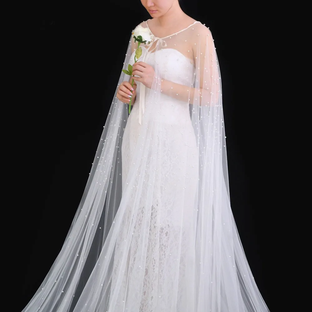 See Through Pearl Tulle Maternity Cape For Photo Shoot Pregnant Woman Pearl Tulle Cape Bridal cloak