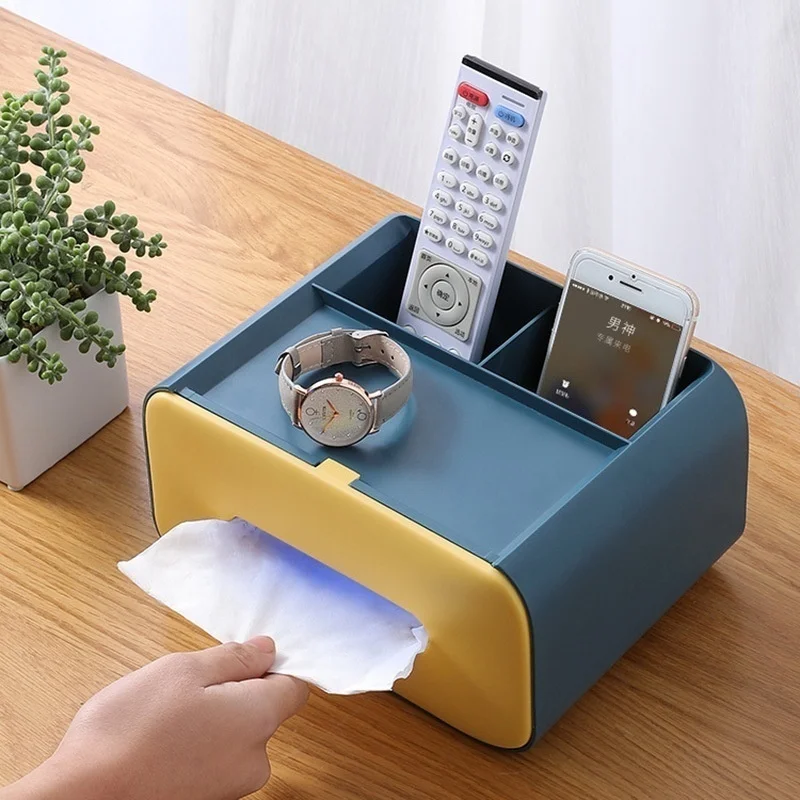 

Creative Multifunctional Plastic Tissue Box Remote Control Storage Tissue Box Dustproof Tissue Can Desktop Storage Box