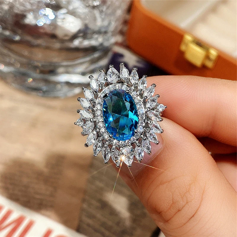

Ring New in Daily Wear Cubic Zirconia Fashion Wedding Bands Party Bisuteria Micro Pave For Women Jewelry Rings Kpop Blue Vintage