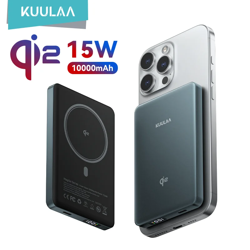 Фото KUULAA Qi2 Магнитный Power Bank 10000 мАч Портативное зарядное устройство PowerBank для Magsafe 15 Вт Беспроводная быстрая зарядка для iPhone 16 Pro Max №1