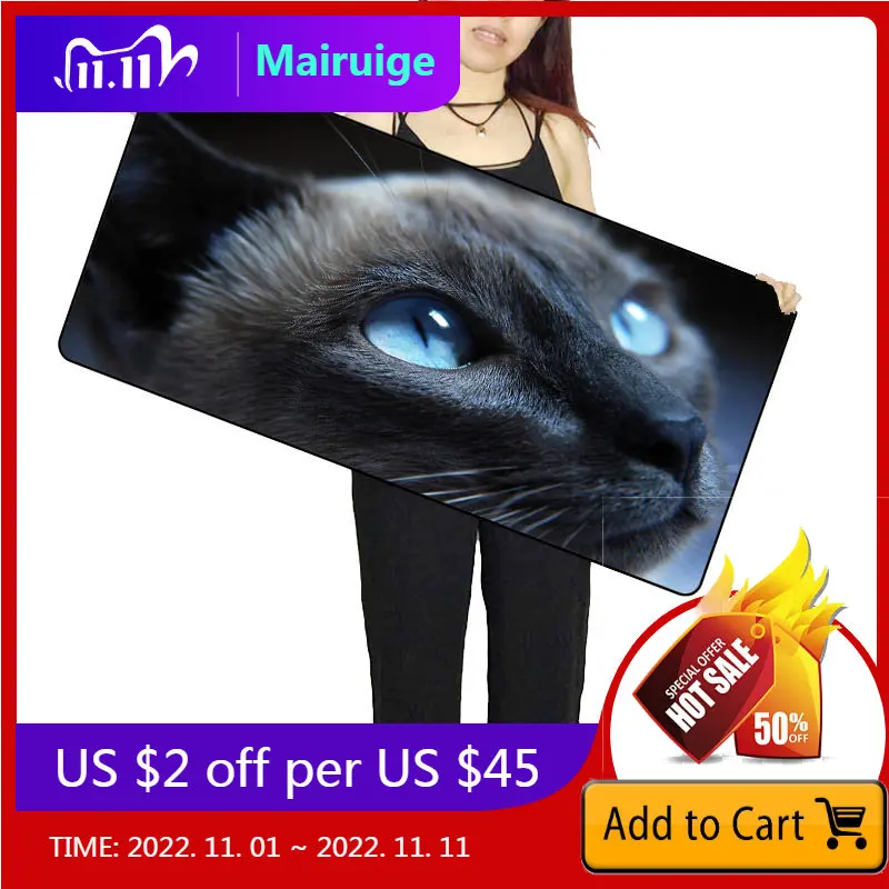 

Большой коврик для мыши Mairuige светло-голубой глаз кошка из натурального каучука водонепроницаемый Настольный игровой коврик для мыши коври...