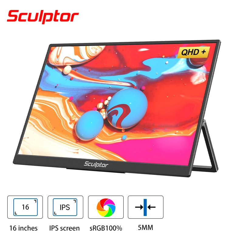 

Sculptor 16 Inch Portable Monitor sRGB100% 2560*1600 Travel Gaming 16" Display Screen for Laptop Phone Switch PS4 Ps5 XboX