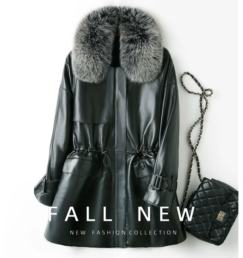 

2023 Real Leather Jacket Women Fox Fur Collar Winter Down Jacket Women Natural Sheepskin Coat Autumn Chaqueta Cuero Mujer KJ