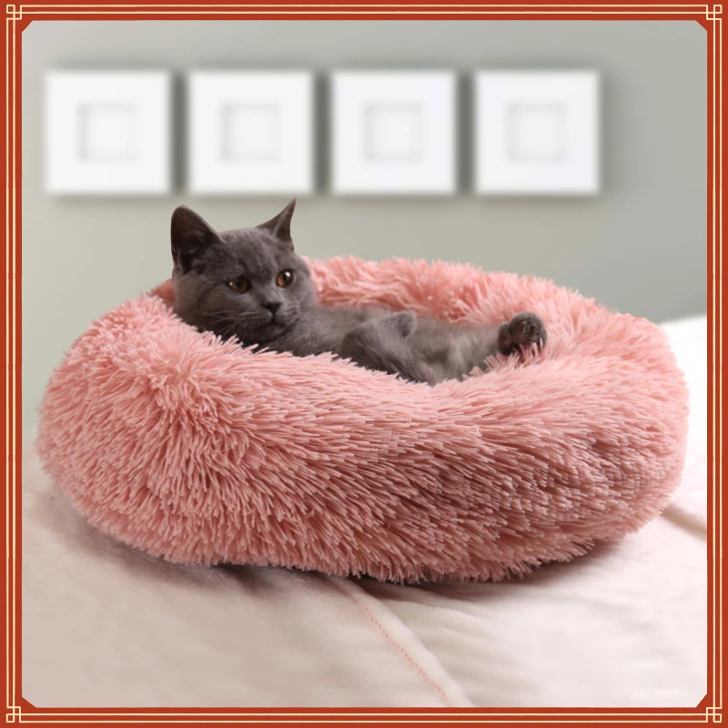 

2023NEW Super Soft Long Plush Warm Mat Cute Lightweight Kennel Pet Sleeping Basket Bed Round Fluffy Comfortable Touch Pet Produc