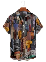 2022 summer beach casual mens short sleeve lapel shirt plus size fuchsia 3d printed mens top with pockets