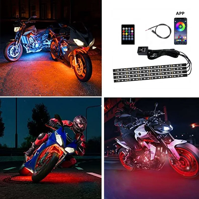 

For Dyna Street Bob Rider XL 883 12V Motorcycle LED Light RGB APP Control LED Strips Motorcycle Under Glow Light Neon Decor Lamp