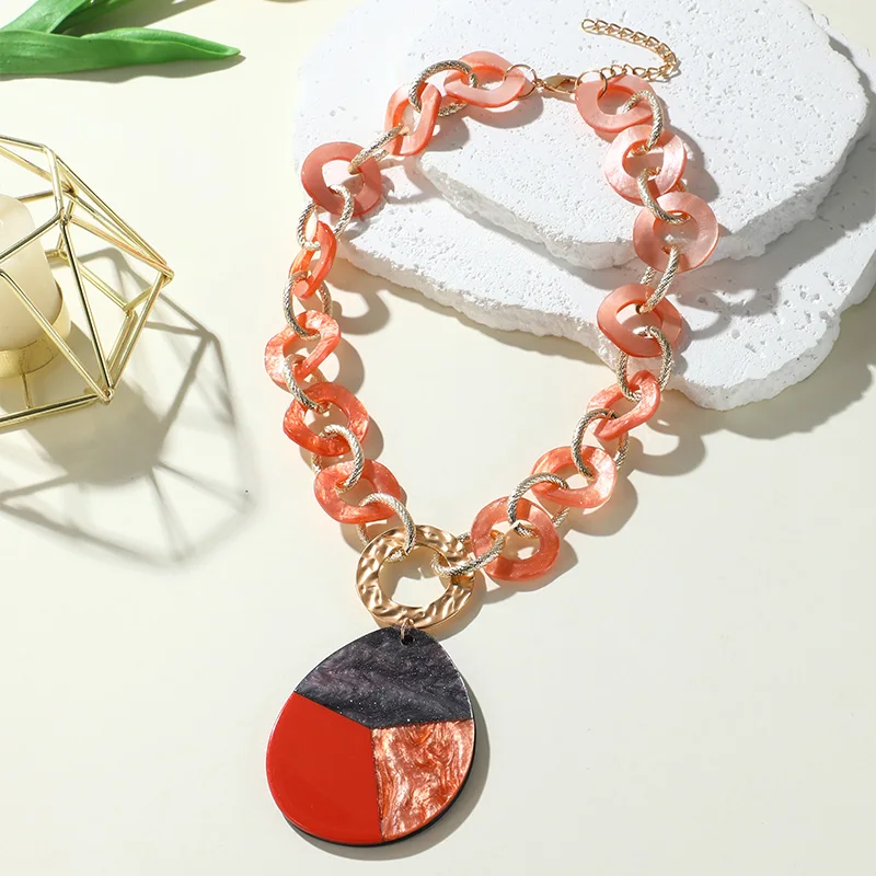 Винтажные красочные акриловые ожерелья-цепочки для женщин богемные резиновые