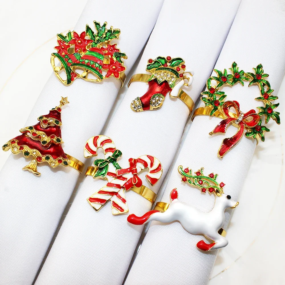 6 шт. набор золотых рождественских колец для салфеток венок Ангел Лось