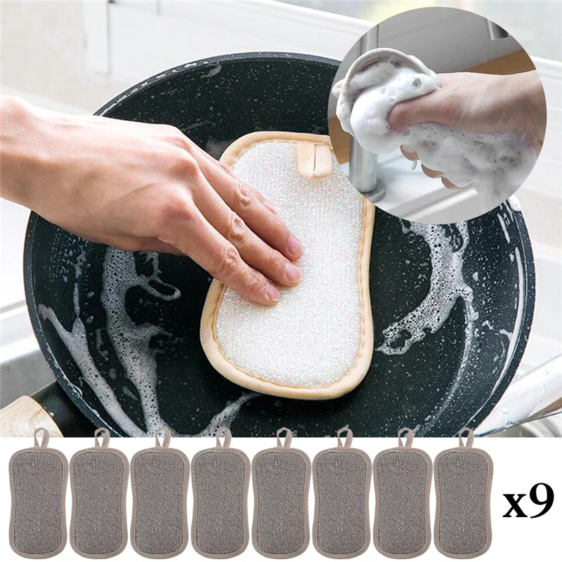 

9pcs Microfiber Cleaning Cloth Scrub Pad Kitchen Multi Function Dish Bowl Pot Clean Scrubber Sponge Brushes Rags Scouring Pads