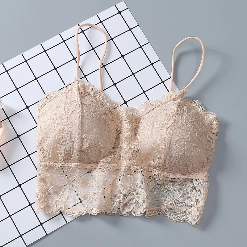 Летний женский кружевной топ Привлекательный бюстгальтер без косточек с мягкими