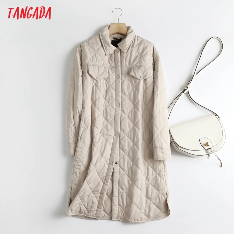 Tangada Women High Quality Oversize Long Parkas 2021 Winter Zipper Pockets Female Warm Elegant Coat Jacket 6D118