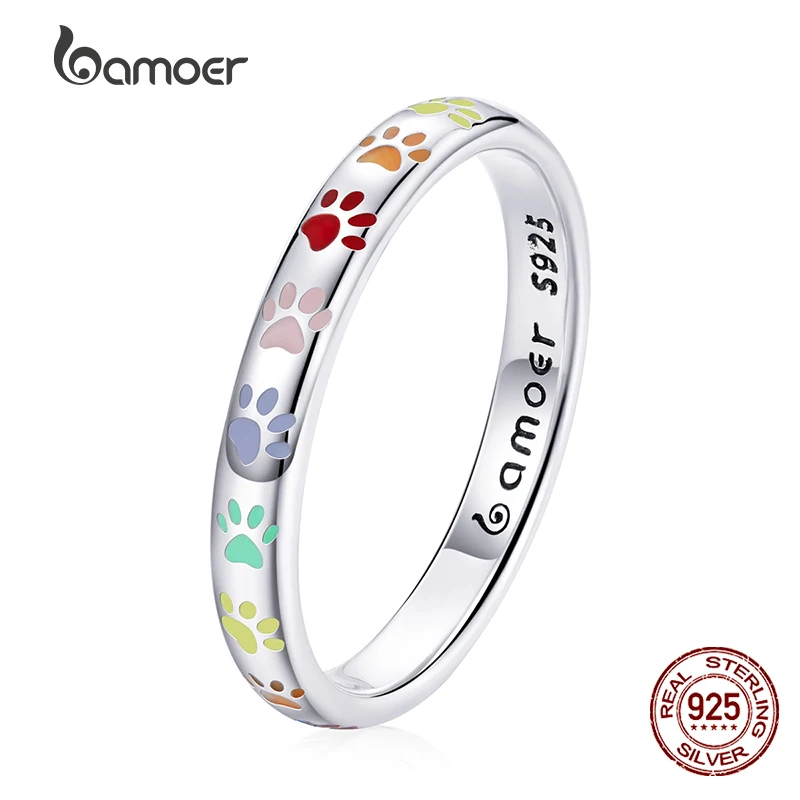 BAMOER серебро Цветной начинающим кольцо в виде лапы милый домашнее животное 925
