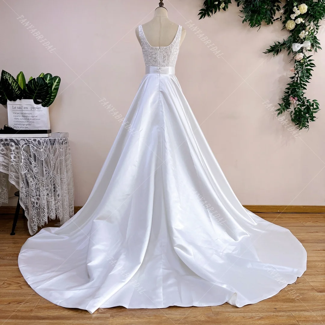 Короткие кружевные платья со съемным атласным хвостом 2 в 1 выращенные свадебные