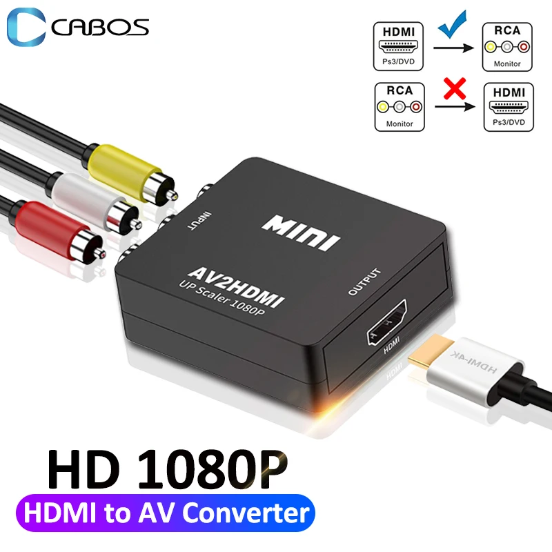 

HDMI-compatible to AV Scaler Converter Adapter 1080P Video Composite Converter HDMI to RCA AV CVSB L/R HDMI 2AV Support NTSC PAL