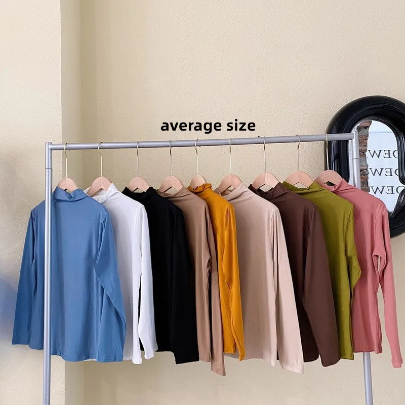 

Turtleneck Sweater Autumn Long Sleeve Shirt Pullover Slim Korean Simple Basic Solid Color Tops Cheap Jumper T Shirt Women