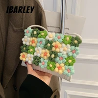 girly flower hand woven shoulder bag cotton linen stitching casual small square bag 2022 new ins fashion messenger bag