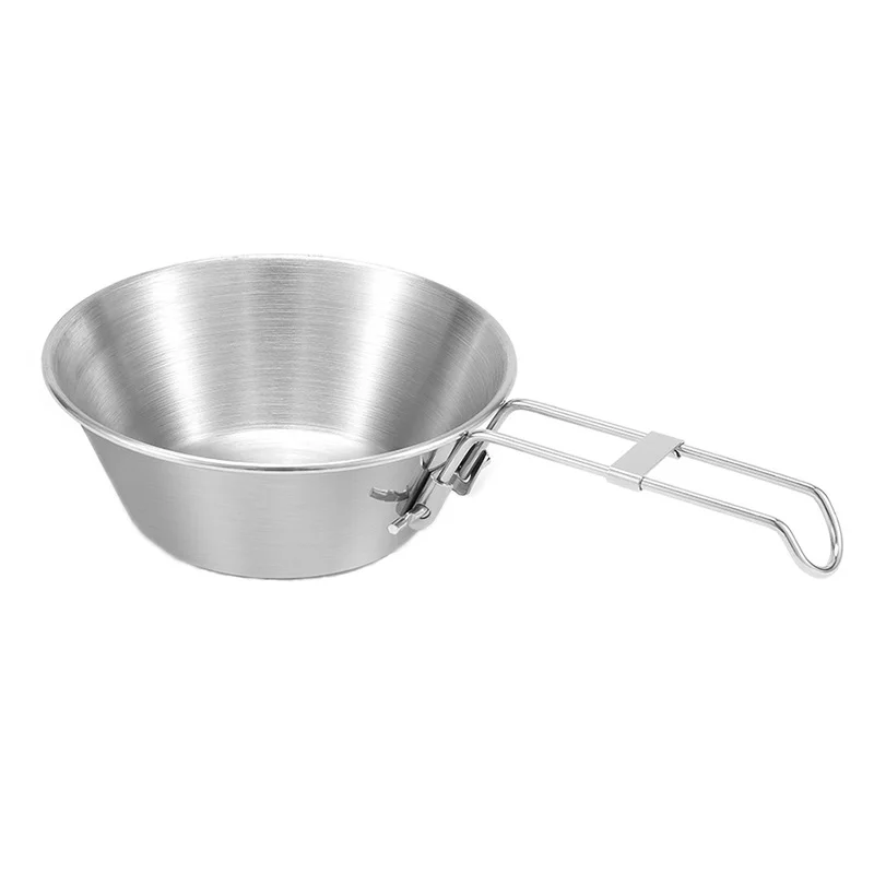 

Foldable Handle Bowl Outdoor Camping Picnic Hiking Food Container Camp Portable Stainless Steel Cup Tableware Hiking Supplies