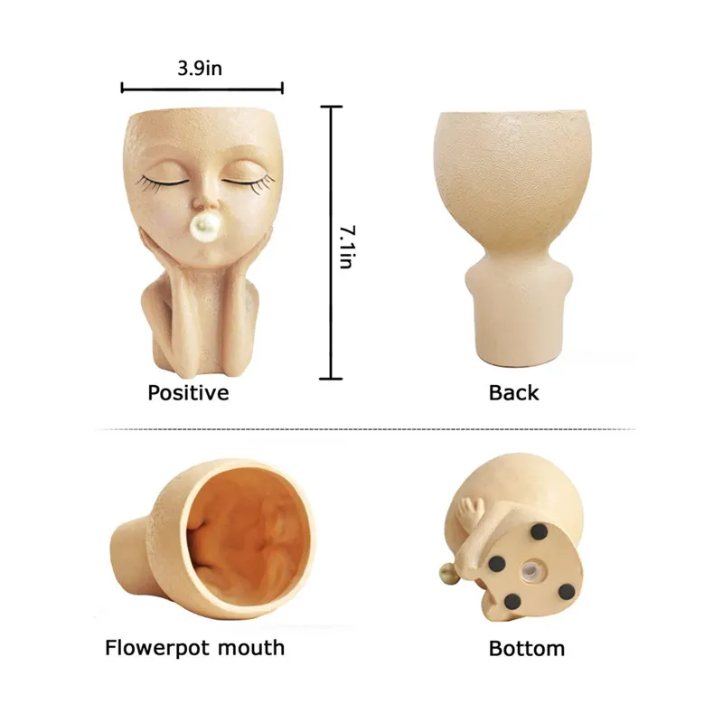 Милый керамический цветочный горшок с пузырьками Женская ваза для лица головой
