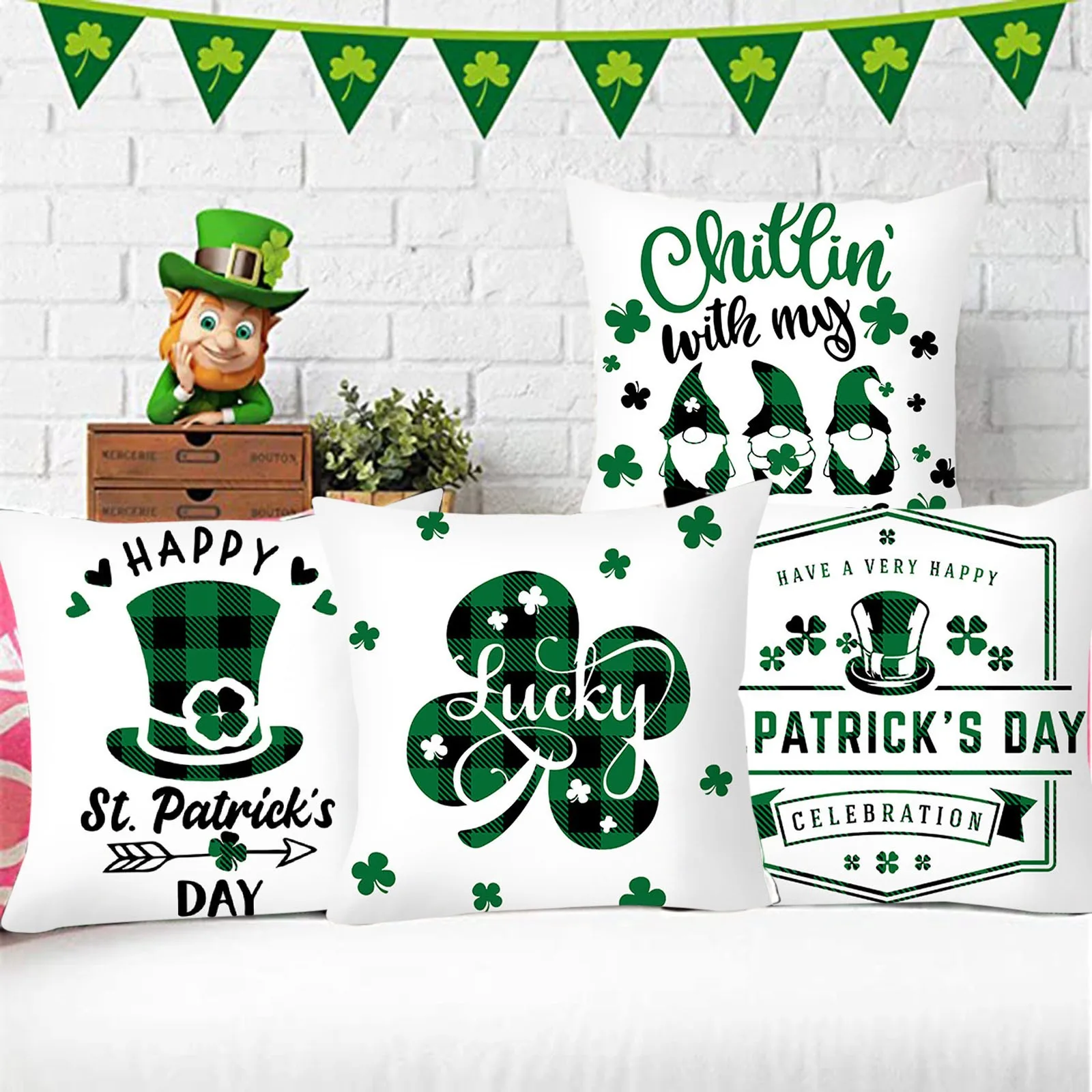 

St. Patrick's Day Home Cushion Survived Family Pillowcase Throw Pillow Cover Living Room Silk Pillow Black Woman Pillow Cases