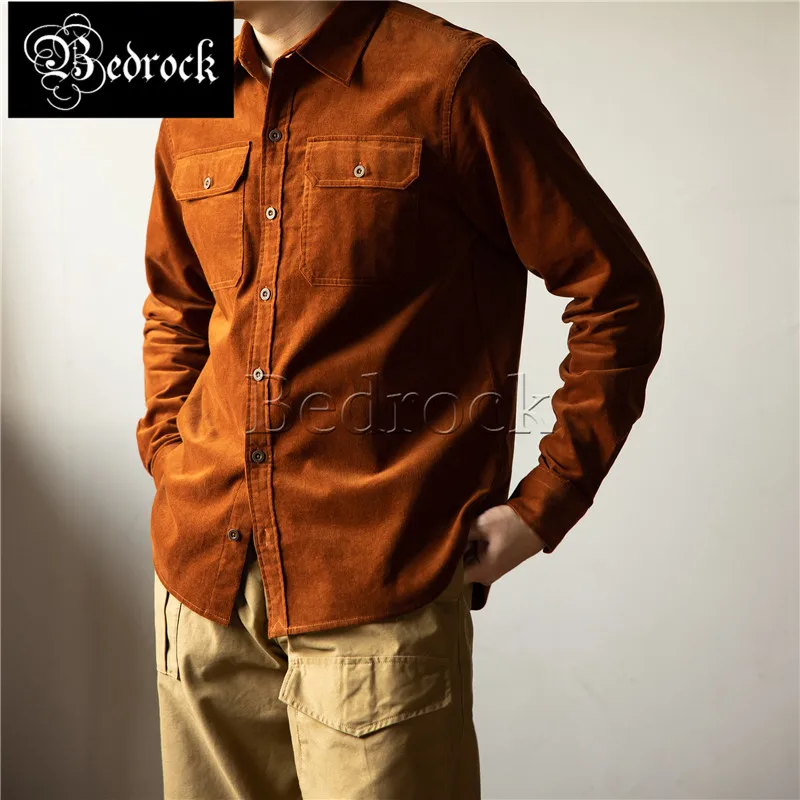RT American retro corduroy workwear shirt loose burnt orange Amekaji cotton ranch double-bag shirt men's spring and autumn shirt