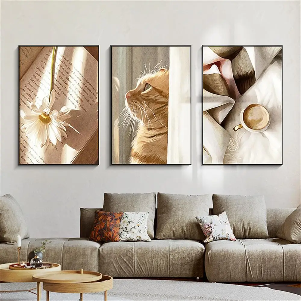 

Custom Lovely Cat Maple Leaf Daisy Line Canvas Poster Silk Fabric Modern Style Prints Party House Decor Room#211217-25