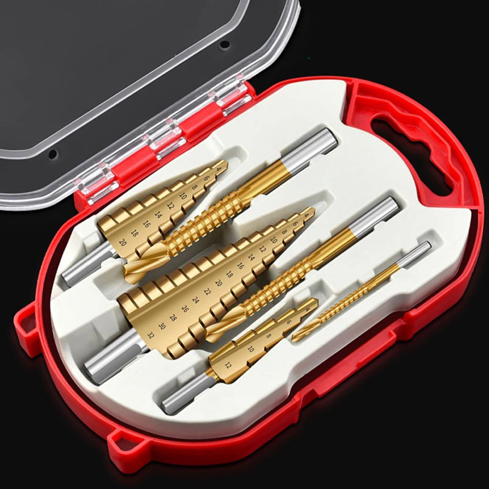 6Pcs Step Drill Bit Saw Drill Bit Set Titanium Milling Cutter 4-12 4-20 4-32mm 3 6 8mm For Woodworking Hole Opener Metal Core