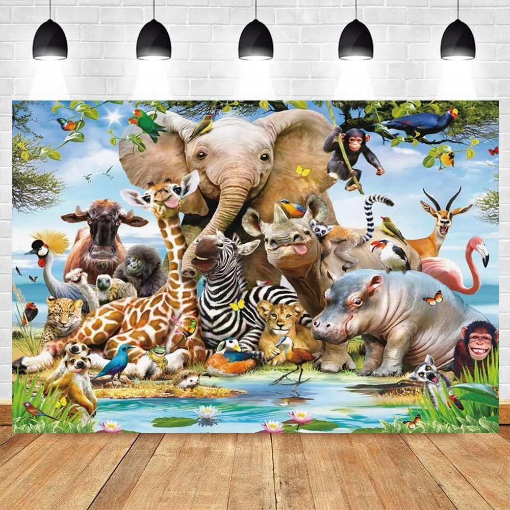 

Safari Animal Tropical Jungle Forest Wild One Party Backdrop Baby Shower Birthday Photography Background For Photo Shoot Props