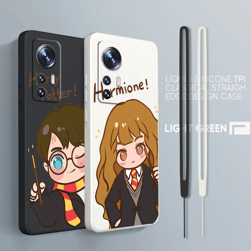 

Cute H-Harryy Potters Anime For Xiaomi Mi 13 12T 11i 11X 10S 10 Pro Lite Liquid Rope Silicone Black Phone Case