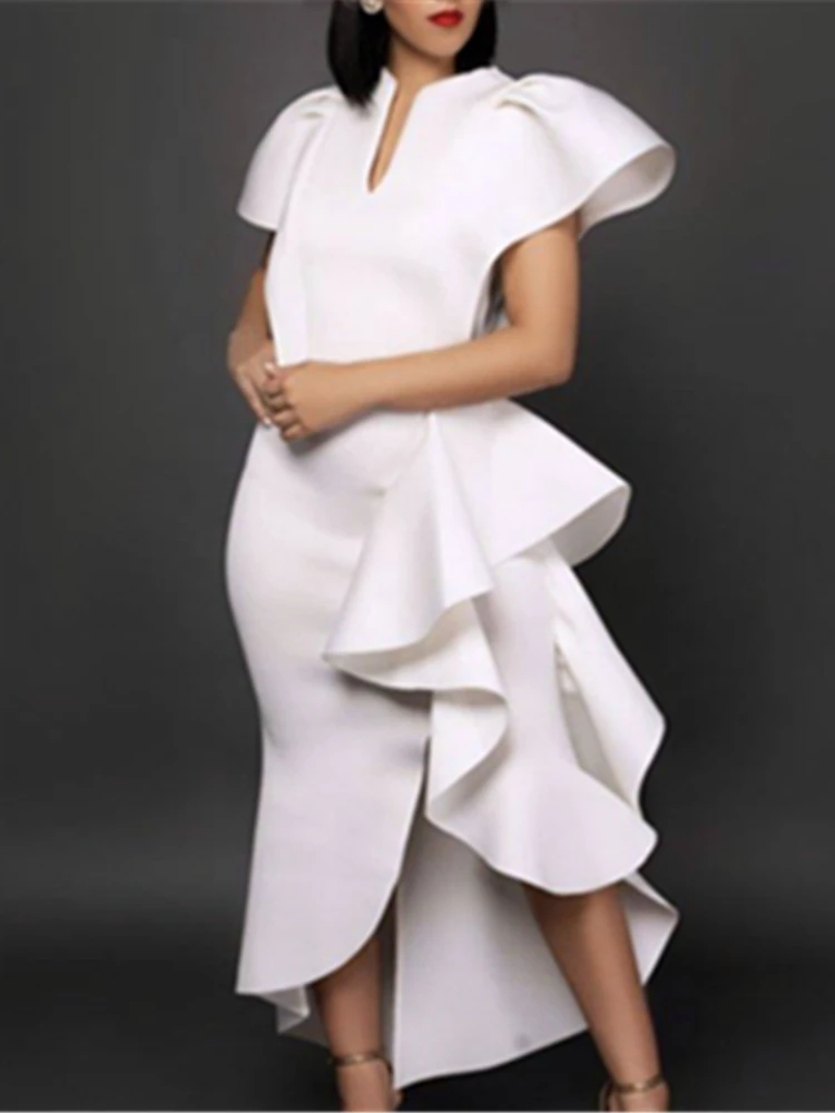 

Women Party Dress Ruffles Slit Patchwork Sexy Stylish Occasion Vestido Date Out Night Celebrate Princess Event Robe Summer 2023