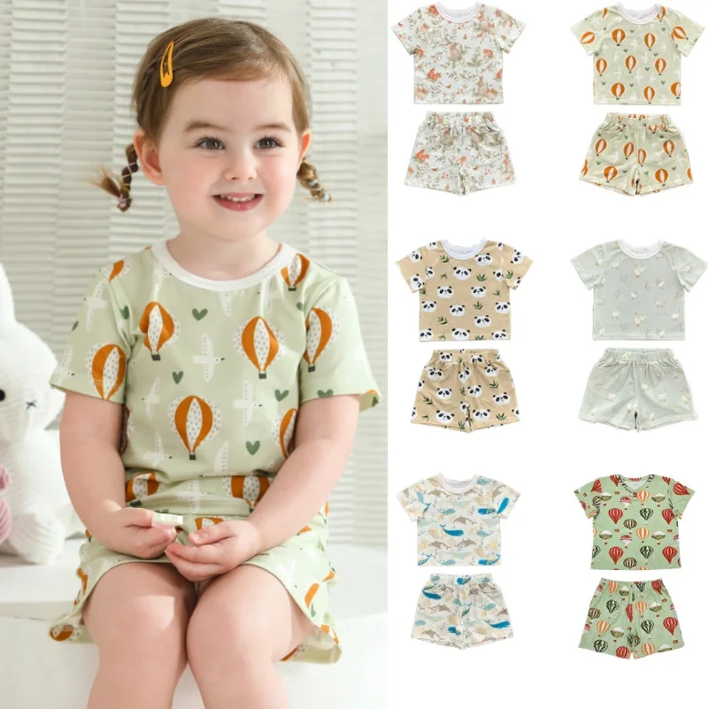 

Children's T-shirt Shorts Suit 23 Summer New Cartoon Fashion Boys Short-sleeved Cotton Cute Girls Home Wear Children's Clothing