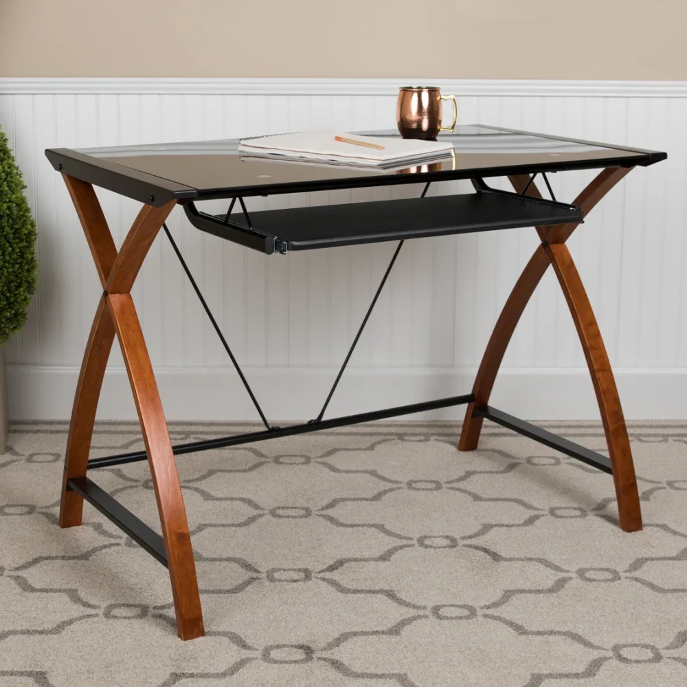 

Computer Desk with Pull-Out Keyboard Tray and Crisscross Frame