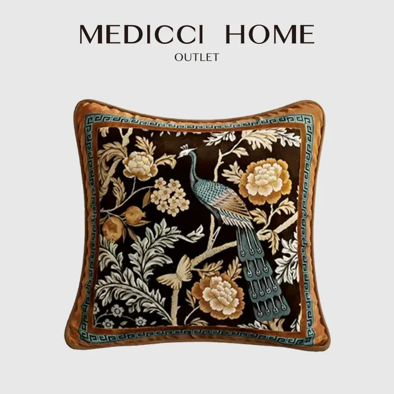 Medicci Home East Vision Peacock Floral Decorative Throw Pil