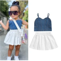 infant baby girls outfit set summer childrens suit new sleeveless suspender denim skirt two piece set baby clothes