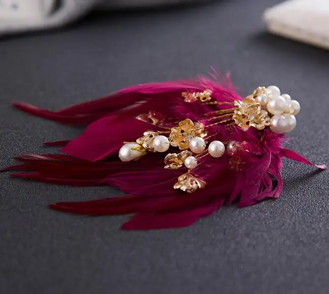 

Feather headdress hair side clip sweet and smart hair accessories wedding accessories wedding dresses