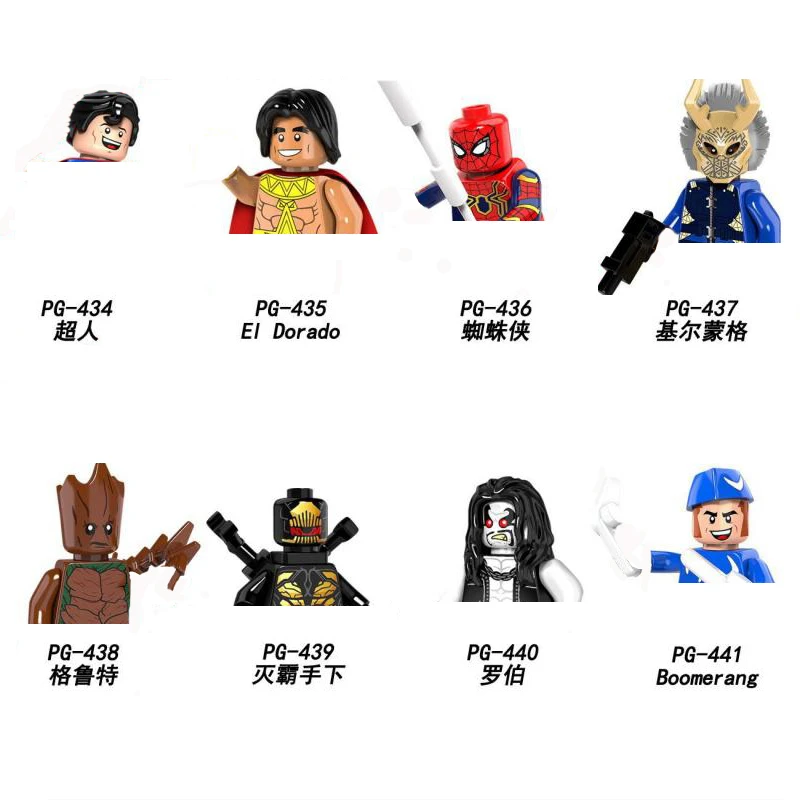 

Лега Super Hero Building Blocks Superman Groot Robb Spiderman Building Blocks Cartoon Assembling Minifigures Kids Toy