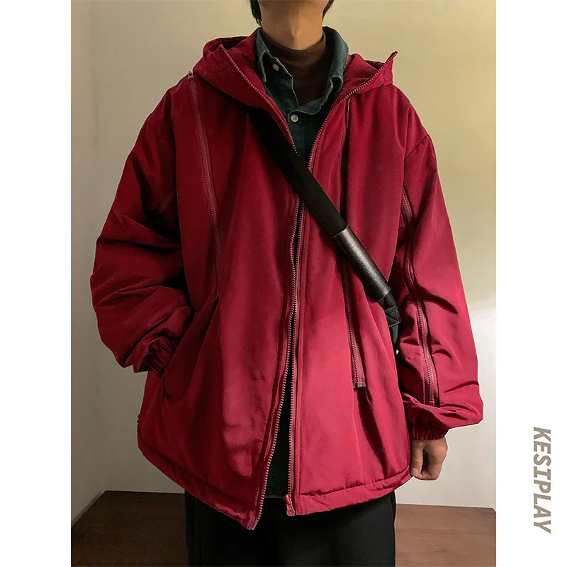 Winter Jacket Men Warm Fashion 4-color Thicken Hooded Jacket Men Streetwear Korean Loose Thick Short Coat Mens Parker M-3XL