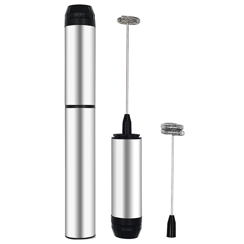 

Silver Handheld Battery Operated Electric Milk Frother Maker/Mixer For Latte, Cappuccino, Frappe Drink, Hot Chocolate