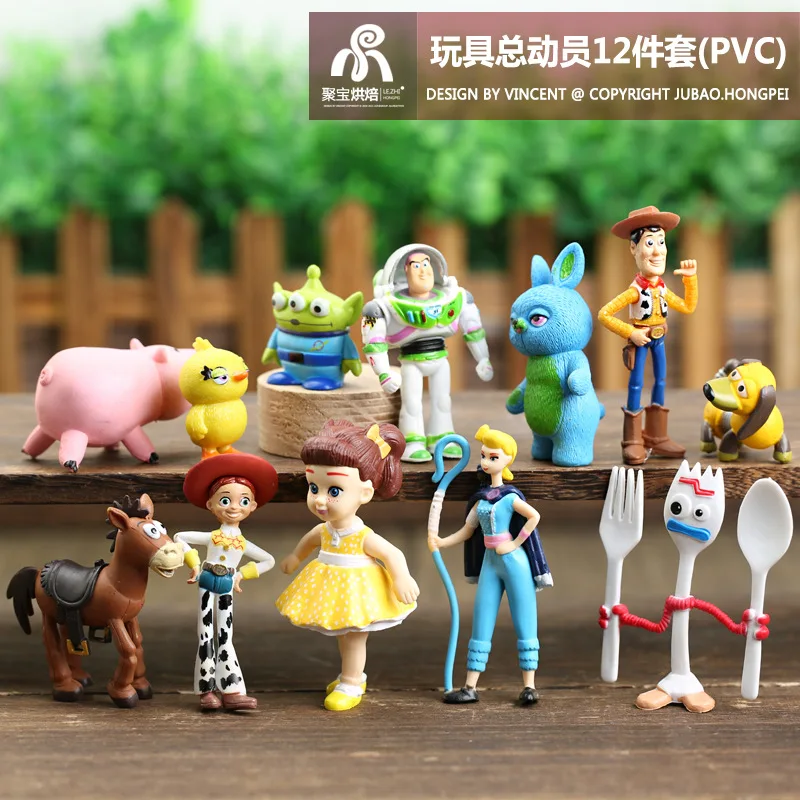 12pcs/Set Toy Story 4 Woody Jessie Buzz Lightyear Bullseye Forky Ducky Bunny PVC Figures Toys