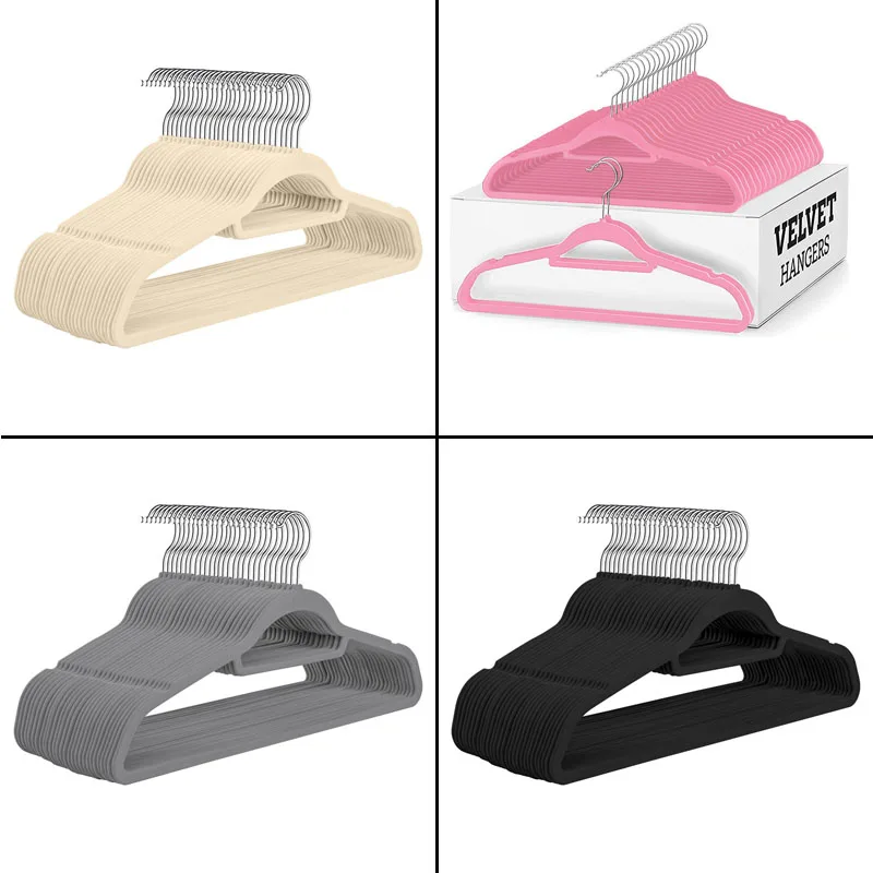 

42cm Clothes Hangers Velvet Plastic Heavy Duty Coat Hanger Space-Saving Closet with Chrome Swivel Hook Functional Flocked Hanger
