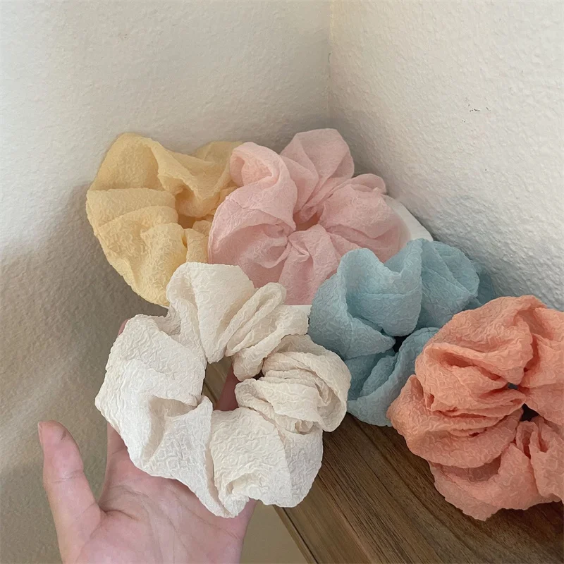 

Резинки для волос Женские однотонные со складками, модные эластичные заколки в Корейском стиле, аксессуар для волос для конского хвоста