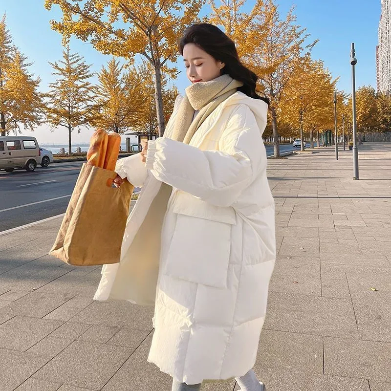 Thick Loose Parkas Women Fashion Solid Zipper Coats Elegant Long Jackets Female Ladies Yellow Cotton-padded Winter Clothes Warm