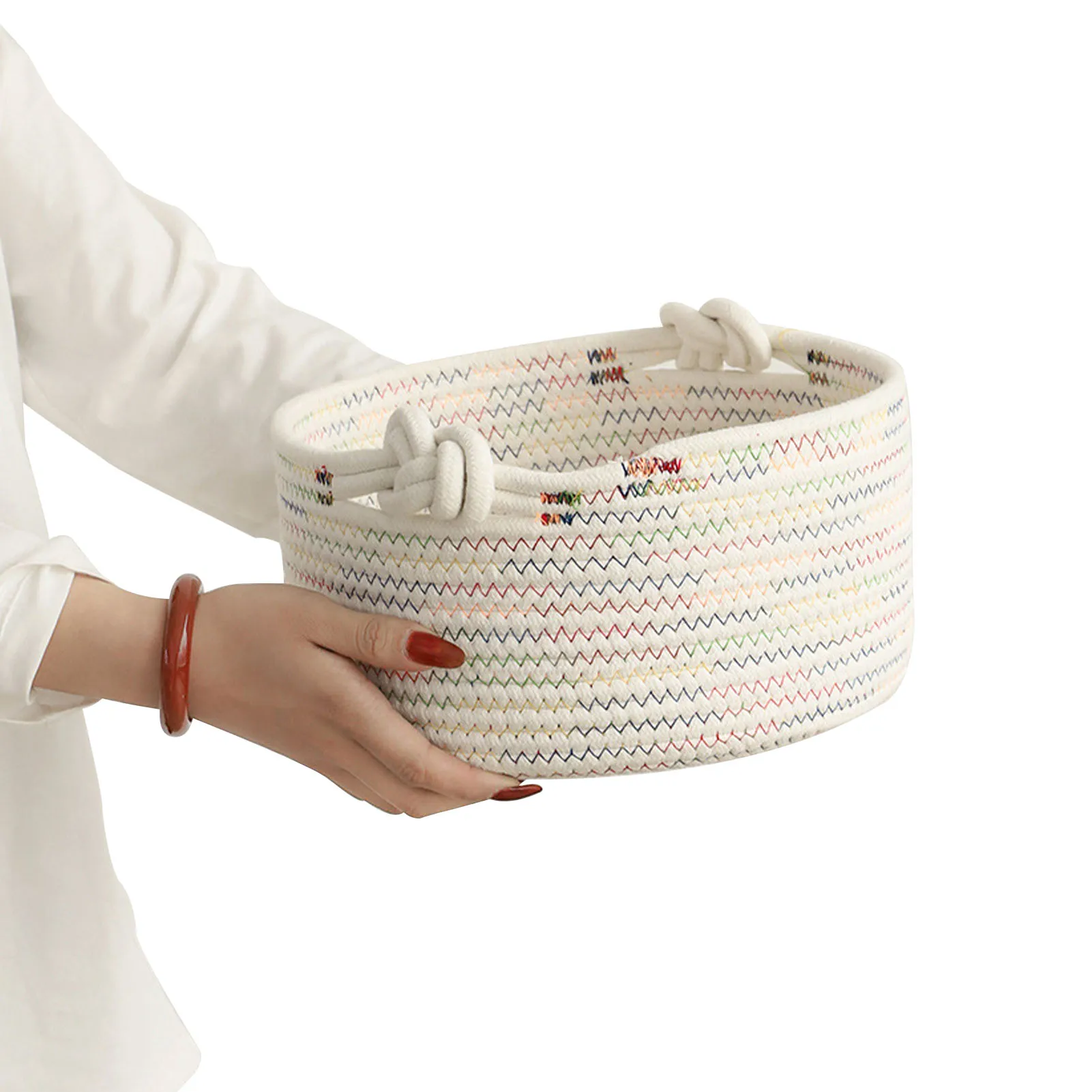 

Woven Sundries Storage Basket White Multipurpose Organizer Bins With Handles Recyclable Rope Basket & Toy Basket Storage