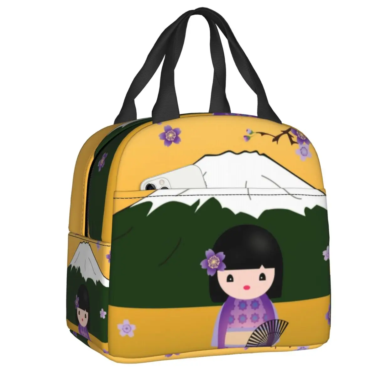 

Женская водонепроницаемая сумка для обеда Kokeshi Doll, теплоизолированная Сумочка для обеда с японским куклой Сакура, термобокс для обеда для офиса, пикника, путешествий, фиолетового цвета
