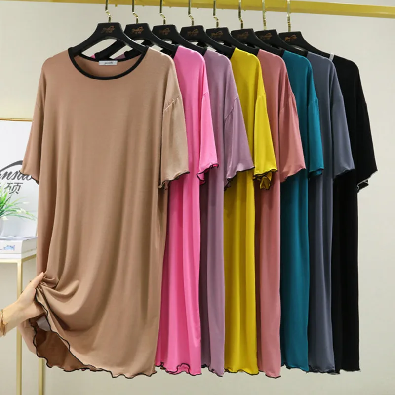 Korean Version Summer Nightgowns Women Thin Casual Home Clothes Short Sleeve Solid Color Loose Sleepy Dress Female Nightshirt