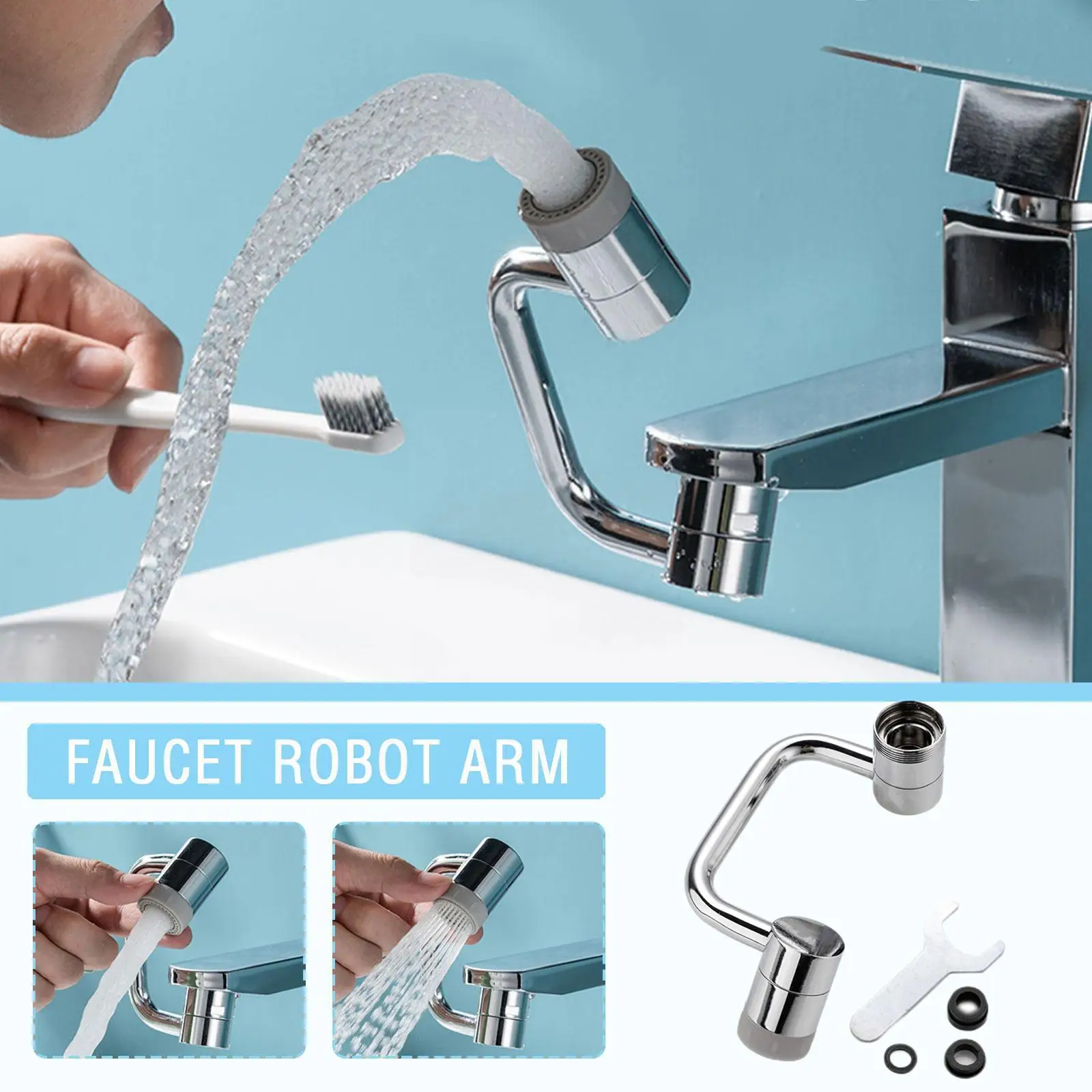 

1080 Rotatable Faucet Sprayer Splash-Proof Filter Faucet Aerator Double-Layer Arm Faucet Universal Gasket Faucet Robot Leak C7Q0