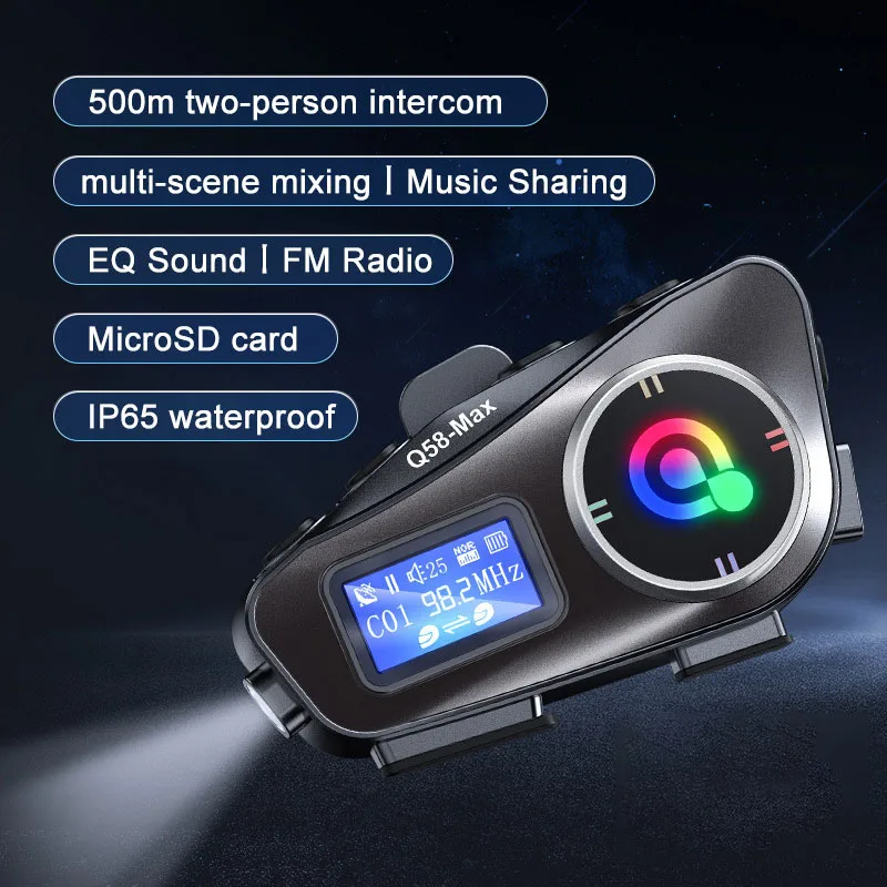 Q58 Max Мотоциклетный шлем Bluetooth-домофон IP65 Водонепроницаемый домофон Расстояние 500